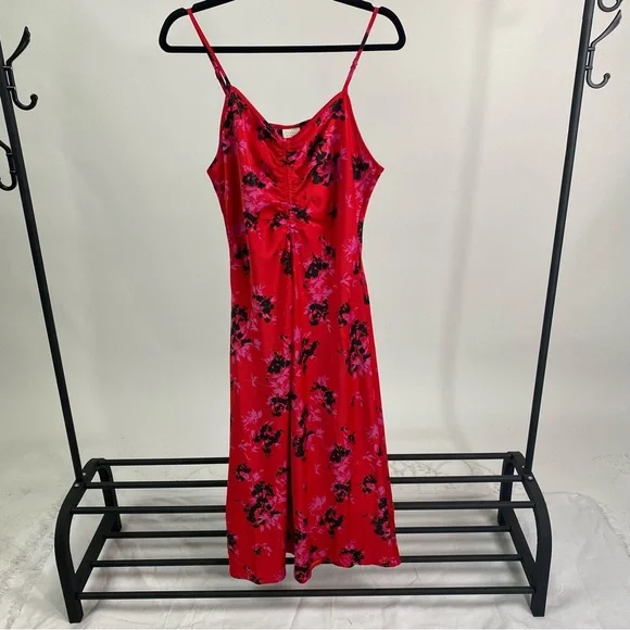 fitted lace wedding dress 1990s Red and Pink Floral Slip Dress main image 1